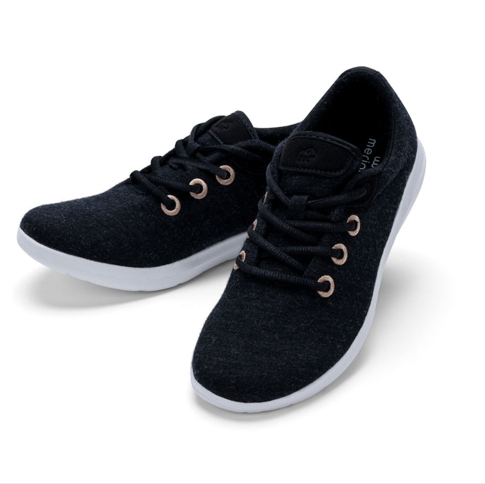 Merinos Women's Lace-up Wool Sneakers Black White Size 6